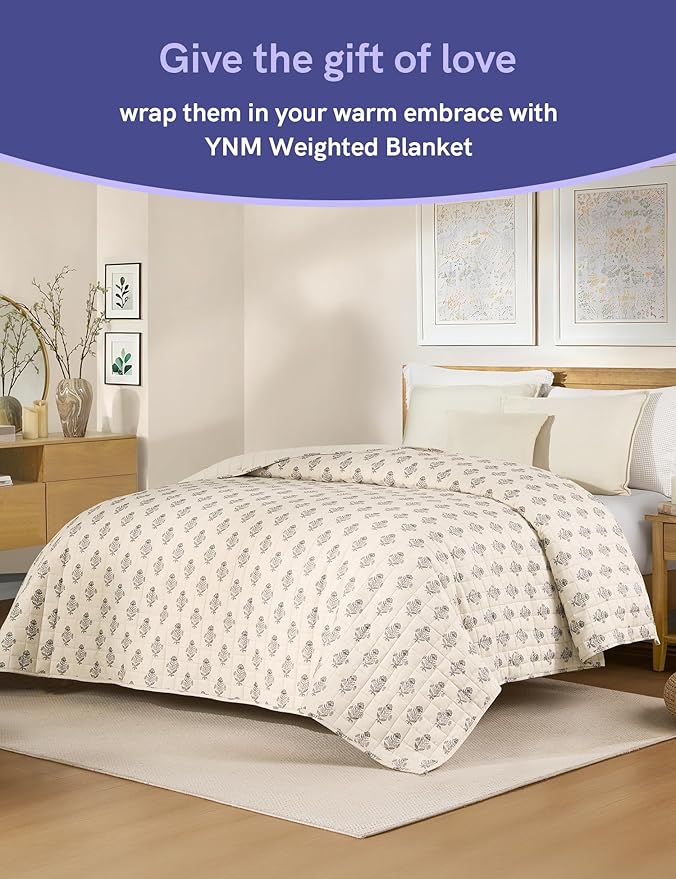 YnM King Size Linen Weighted Blanket for Adults (88x104 Inches, 40 Pounds, Damask), Exclusive Smallest Compartments, Heavy Bed Blanket for Two Persons of 240~390lbs on Queen or King Bed