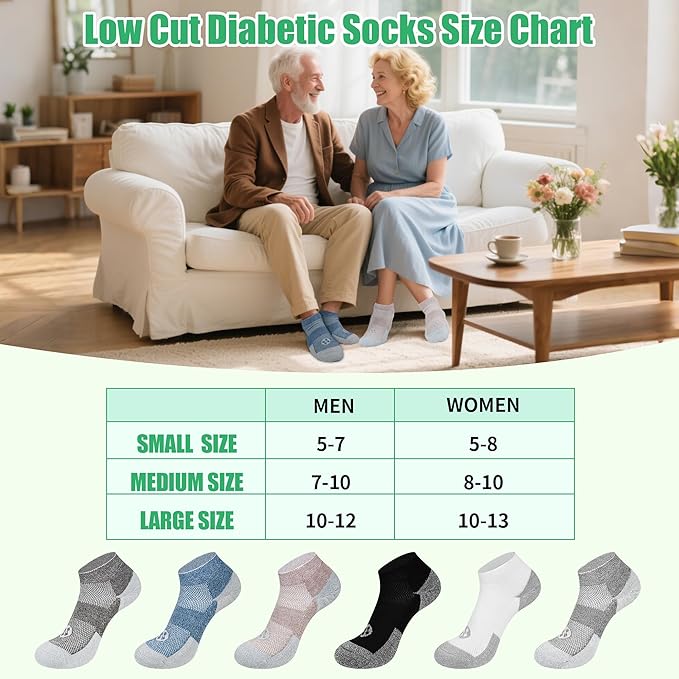 Diabetic Socks for Men,4 & 6 Pairs Low Cut Bamboo Viscose Wide Mens Diabetic Socks Size 9-11 10-13