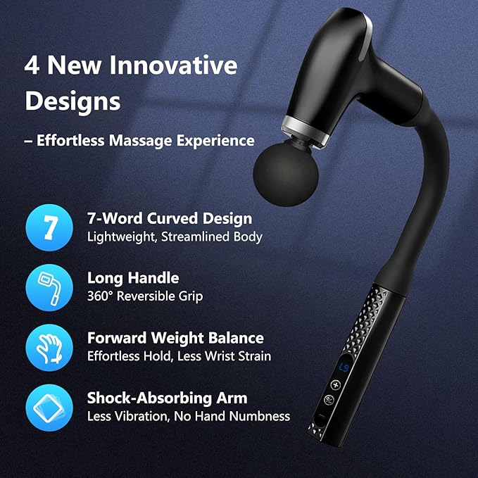 Massage Gun with Extension Handle, Handheld Back Massager Tool, Massager for Neck/Leg/Shoulder Pain, 9 Adjustable Speeds & Modes and 5 Replaceable Blades, Gifts for Tech Lovers