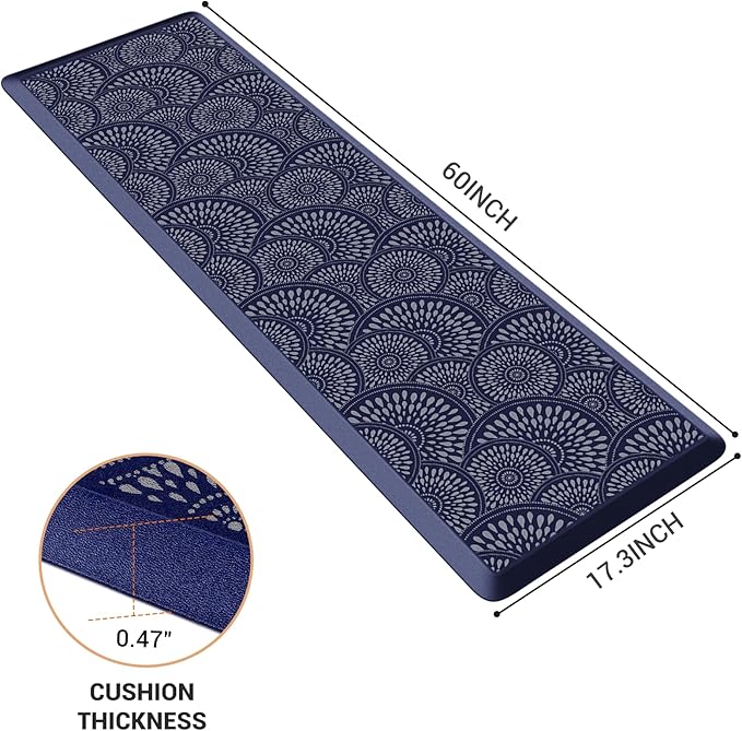 Mattitude Kitchen Mat, 17.3x60in Heavy Duty Ergonomic Comfort Foam Standing Desk Mat, Waterproof Non-Slip Standing Mats and Rugs for Kitchen, Office, Laundry, Blue