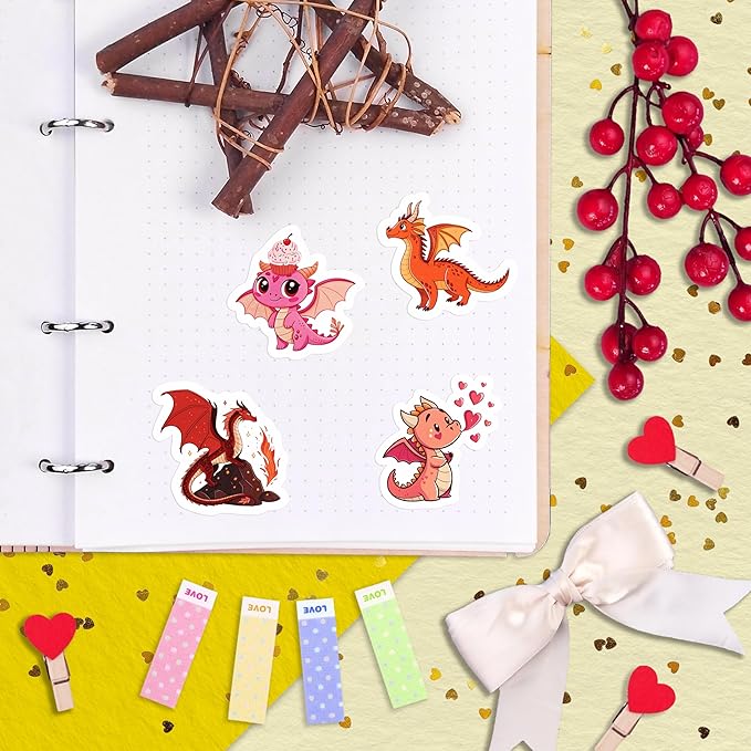 100Pcs Cute Dragon Stickers Waterproof, Funny for Laptop - Dragon Party Supplies - Gift for Women & Men