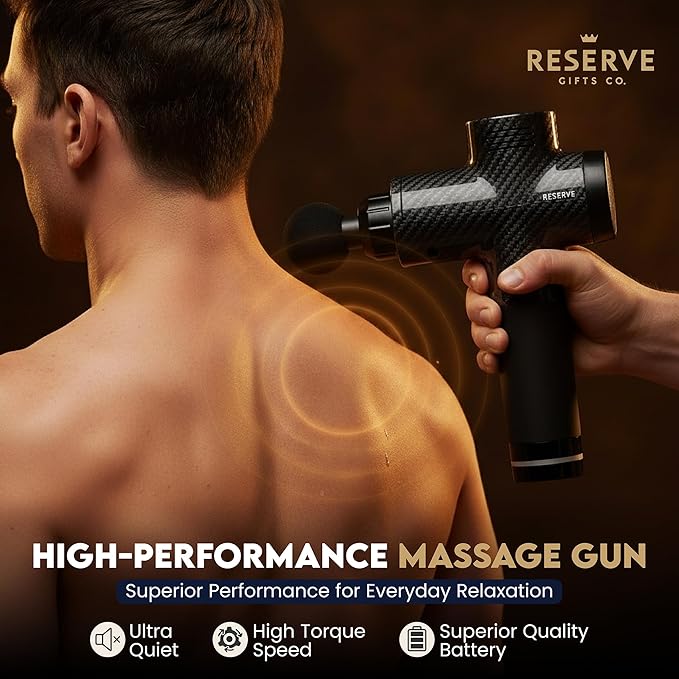 Massage Gun Gift with Carrying Case - Deep Tissue Back Massager for Pain Relief with 6 Percussion Relaxation Heads - Silent Brushless Motor, for Wife, Mother, Dad, Husband (Black)