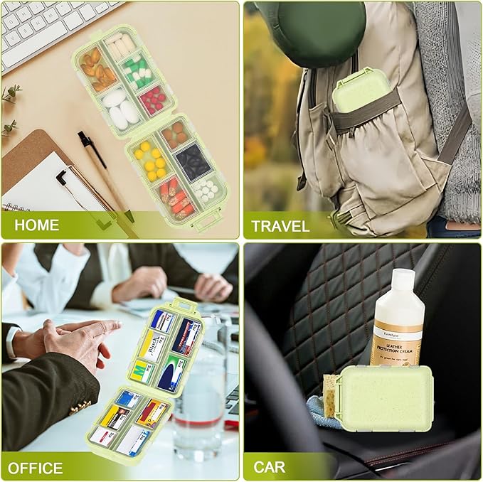 Large Travel Pill Organizer with Medicine Labels, Travel Pill Box Medicine Organizer Daily Pill Container 10 Compartments Purse Pill Case (Yellow, 189 Lables)