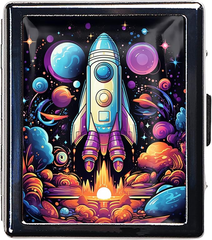 8-Compartment Pill Box Organizer Portable and Stylish Medicine Case, Versatile Storage for Medication - Ideal Travel Accessory & Unique Gift Idea (Galactic Rocket Adventure)