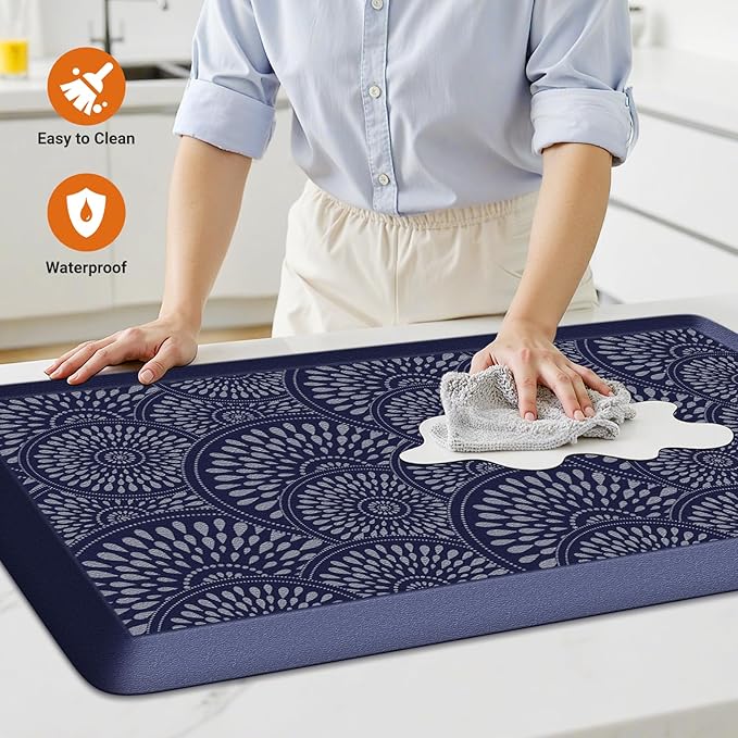 Mattitude Kitchen Mat, 17.3x28in Heavy Duty Ergonomic Comfort Foam Standing Desk Mat, Waterproof Non-Slip Standing Mats and Rugs for Kitchen, Office, Laundry, Blue
