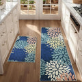 Blue Kitchen Mat Set of 2, Non Slip Boho Kitchen Rug for Floor,Farmhouse Outdoor Doormats Linen Runner Rug Washable Standing Mats for Entryway,Laundry,Office,Hallway 17"x47"+17"x30"