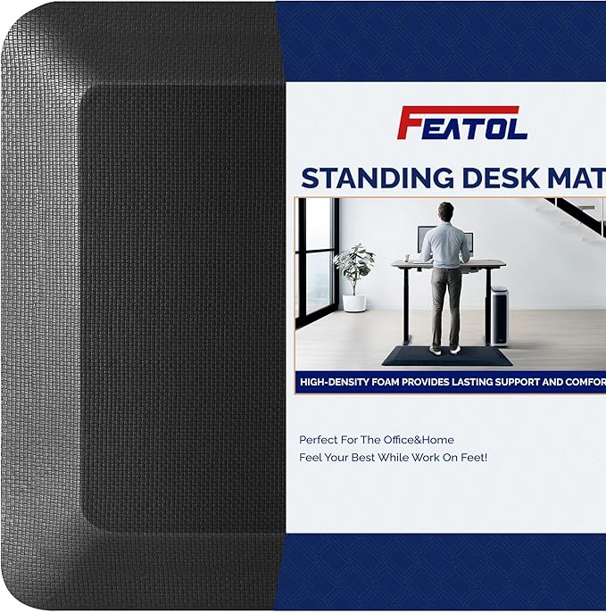 FEATOL Anti Fatigue Mat for Standing, 9/10 Extra Thick Ergonomic Standing Desk Mat, Comfort Memory Foam Standing Mat at Home,Office All Day (20" x 39", Black, 4PC)