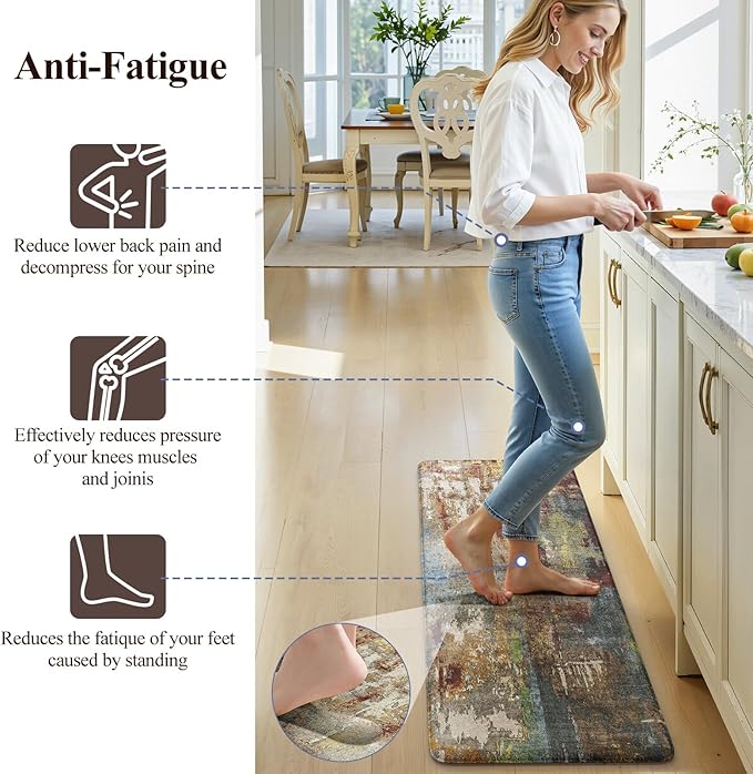 LEEVAN Kitchen Mats Cushioned Anti Fatigue Sets of 2,Non Slip Waterproof Kitchen Mats for Floor,Memory Foam Comfort Abstract Red Kitchen Floor Mat for Sink,Laundry,Home,Office,Desk(17"x29"+17"x47")