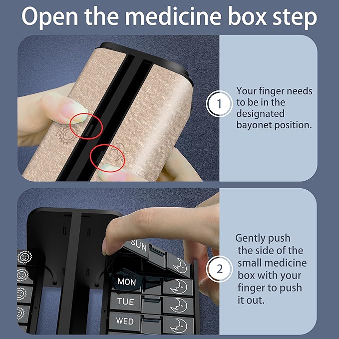 Weekly Pill Organizer, Travel AM PM Pill Box 7 Day, Large Removable 2 Times a Day Medicine Case, Luxury Twice Daily Portable Foldable Vitamin Dispenser for Supplement (Gold)