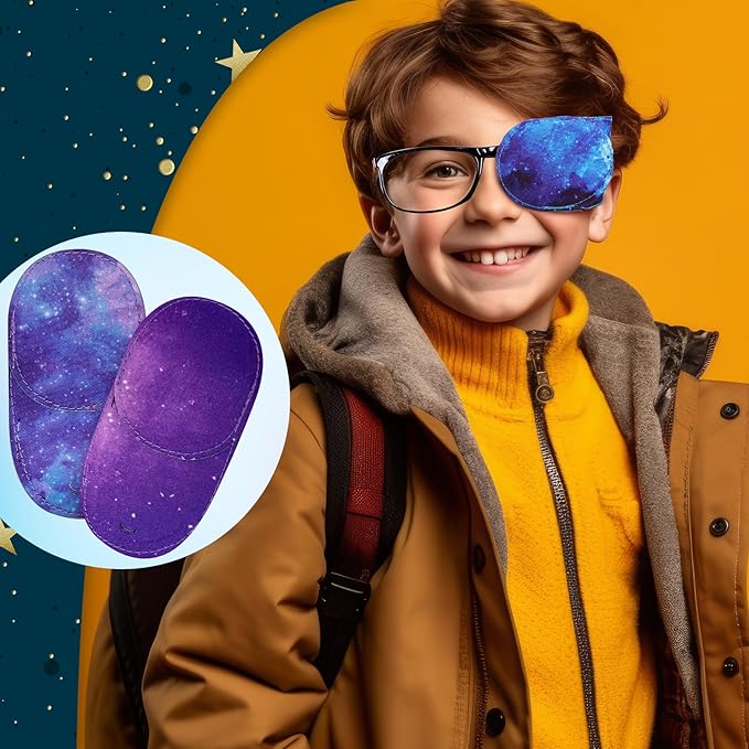 Newcotte 12 Pcs Eye Patch for Kids Toddler Reusable Adjustable Girls Boys Eyepatch for Glasses Left or Right Eye Patch, Assorted Patterns(Starry Sky)