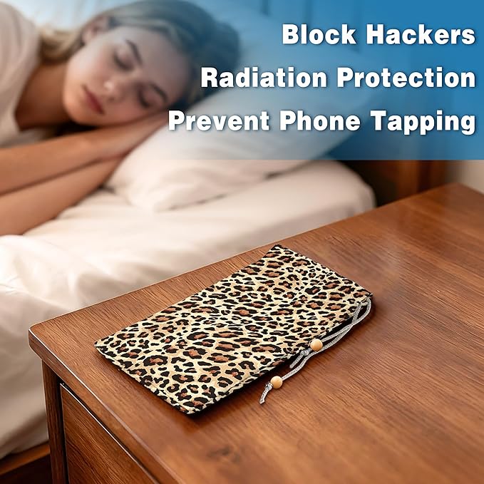 EMF Shield Sleeve for Cell Phone Reduce Signal Anti-EMP Pouch Against Radiation, EMF, 5G, RFID Blocking 4x8 Inch Leopard Phone Sleeve Bags