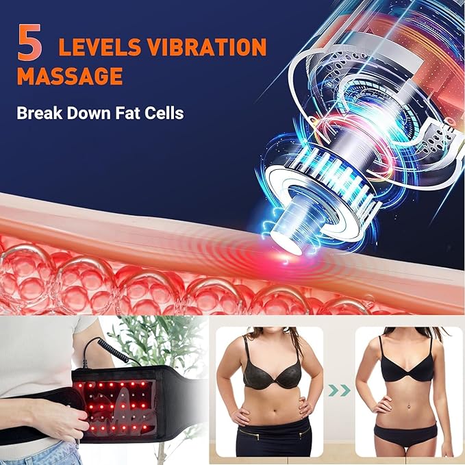 Infrared Red Light Therapy Belt Led Lamp Vibration Body Adjustable Heating Pad Massage Wrap, 660nm Sculpt Waist Band Red Light & 850nm Near Infrared Pad Vibrate for Shoulder, Back Pain Relief Device