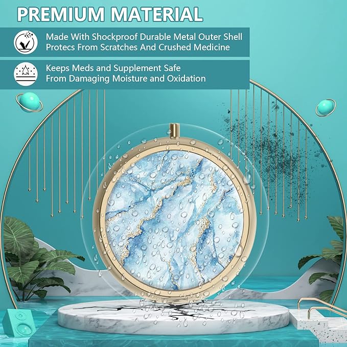 Pill Case Pill Box with Mirror Retro Small Pill Case for Purse or Pocket Bronze Pill Box or Vitamins, Fish Oil, Supplements, Pill Containe Travel Gifts（2PCS）