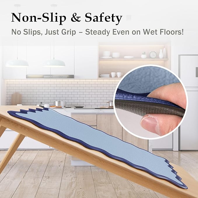 Scalloped Navy Blue Kitchen Mats Rugs Sets of 2 Cushioned Anti Fatigue Floor Mat Waterproof Kitchen Rugs Non Slip Foam Comfort Standing Mat for Sink Laundry