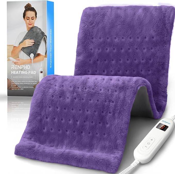 RENPHO Electric Heating Pads, Heating Pad for Back Pain & Cramps Relief, FSA Eligible HSA Store, Mothers Day Gifts & Birthday Gifts for Her Him, ETL Certified, Auto Shut Off, 12" x 24" Violet