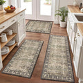 Pauwer Anti Fatigue Kitchen Floor Mats Set of 3, PVC Foam Padded Kitchen Rugs, Non Slip Cushioned Comfort Standing Mat, Waterproof Sink Rug for Small Kitchen Area, Laundry Room, Multi Brown