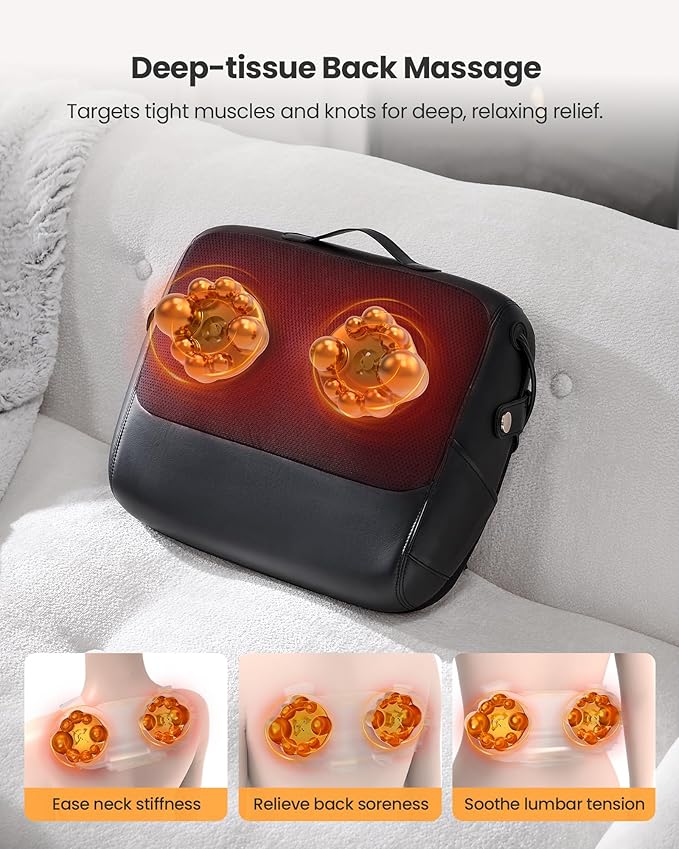 KNQZE 3-in-1 Shiatsu Back Massager with Heat & Lumbar Support, 4D Kneading for Pain Relief Deep Tissue, Dual-Side Extended Heating, Electric Lower Back Massager for Home Office, Gift for Men Women Mom