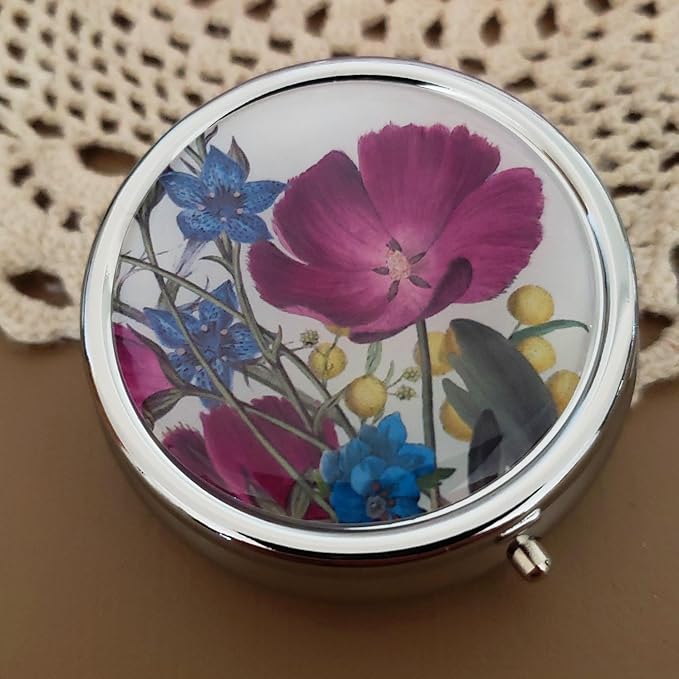Designer Pill Box by Houder - Decorative Pill Case with Gift Box - Carry Your Meds in Style (Violets)