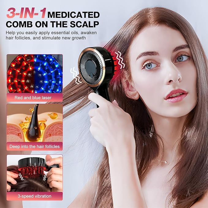 3 in 1 Scalp Massager Hair - 360° Hair Oil Applicator Electric Scalp Massager IPX7 Waterproof for Home & Travel (Black)