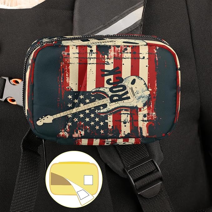 American Flag Music Guitar Travel Pill Organizer Box Weekly Portable Pill Case Daily Pills 7 Day Small Birth Control Pills Container Removable Compartments for Medicine Vitamins Fish Oil