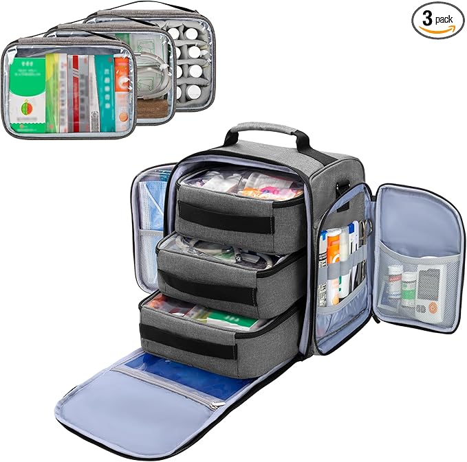 BAFASO Pill Bottle Organizer with 3 Removable Pouches, Large Medicine Bag Come with Shoulder Strap (Bag ONLY), Gray