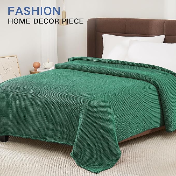 Guohaoi Knitted Weighted Blanket for Adults (Green 48"x72" 10lbs) No Beads Cooling Throw Blanket for Hot Sleepers, Home Decor Breathable Chunky Knit Heavy Blanket Use on Full Size Bed