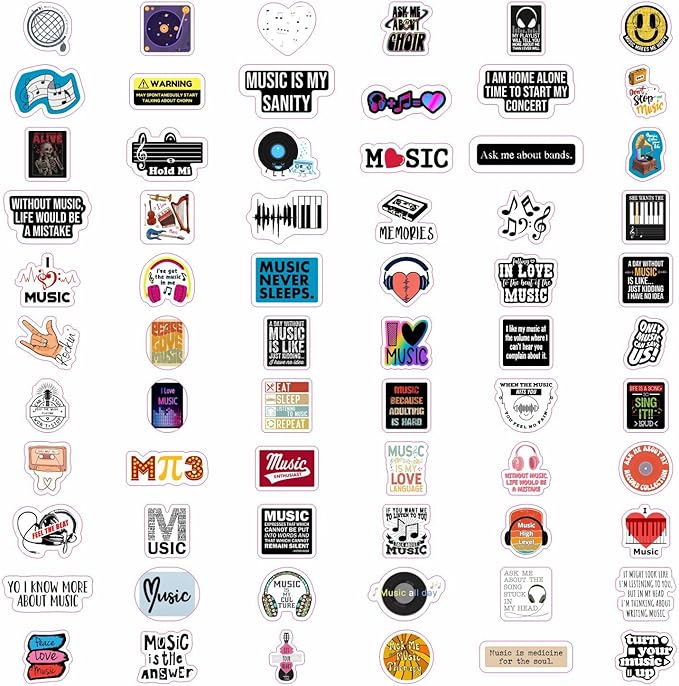 BulbaCraft 100Pcs Music Stickers for Water Bottle & Laptop, Musical Stickers & Decals for Adults, Gifts for Music Lovers & Musicians, Gifts for Women & Men