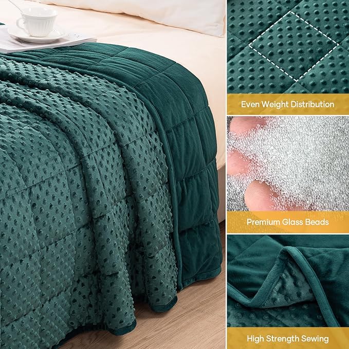 Wemore Minky Dot Weighted Blanket for Adults King Size 20 lbs, Soft Cozy Heavy Blanket for Bed and Couch, Breathable Blanket for All-Season with Glass Beads, Dark Green 80 x 87 inches