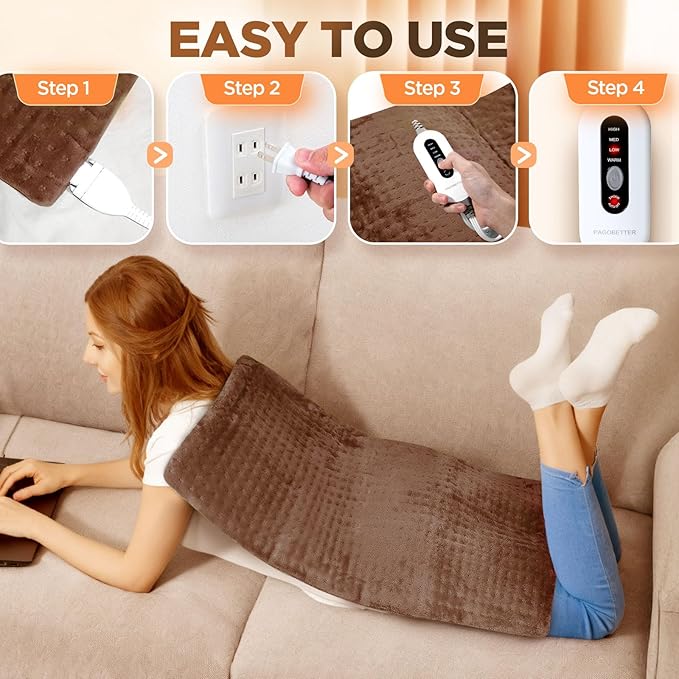 17''x33'' XXXL King Size Heating Pad with 4 Temperature Settings & 2 Auto-Off Countdown Timers, Pain Relief for Back/Neck/Shoulders/Abdomen/Legs, Christmas Gifts for mom dad (Brown)