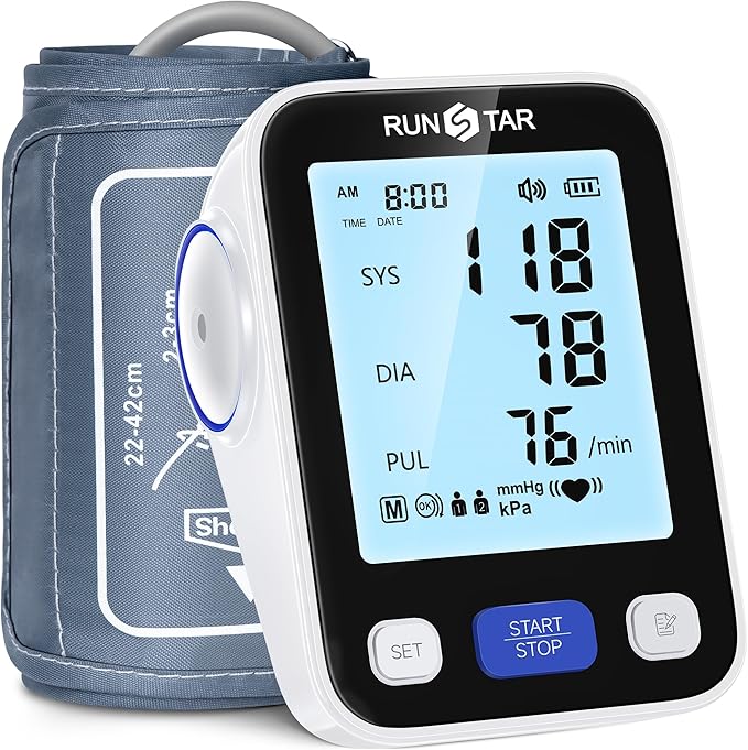 Runstar Upper Arm Blood Pressure Monitor with Wide Range Cuff (8.6'' -16.5'') for Home Use FSA&HSA Eligible, Automatic Digital BP Machine with Storage Bag, 2x99 Reading Memory