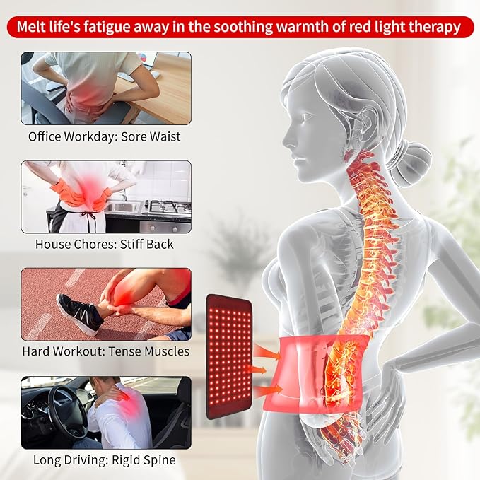 Red Light Therapy for Body, Infrared Red Light Therapy Waist Weight Loss Belt with Timer, 660nm/850nm LED Bead Wearable Wrap for Back Knee Hip Shoulder Muscle Relaxation 17.8"x 8.3"