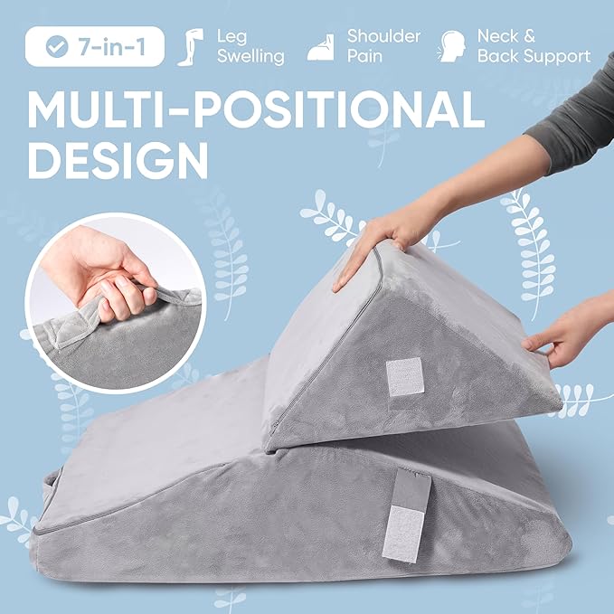 AllSett Health Adjustable Bed Wedge Pillow for Sleep Apnea, 7 in 1 Body Positioner Bed Wedge Pillow for Sleeping, Acid Reflux Pillow, GERD, Anti Snore Sleep Apnea Pillow, Heartburn
