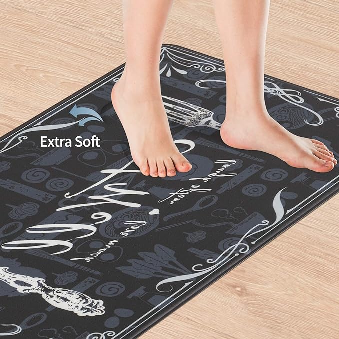 Asrug Kitchen Mats for Floor, Anti Fatigue Comfort Kitchen Standing Desk Mat, Floor Pad Kitchen Rug Waterproof Stain Resistance Non Slip Kitchen Set of 2, 17.3''x27.6''+17.3''x47.2'', Eat Well