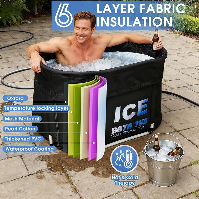 Oval Ice Bath Tub for Athletes with Cover, 130 Gal Capacity Portable Cold Plunge Tub for Recovery and Cold Water Therapy, Ice Baths for Home, Gym, Indoor, Outdoor Use