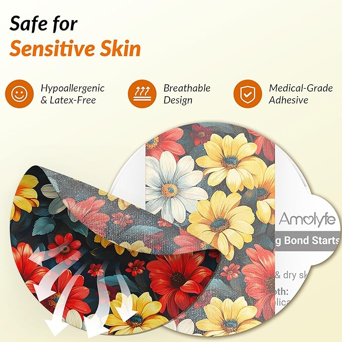 Libre 3 & Plus Sensor Covers Waterproof, Amolyfe 10 Pack Freestyle Libre 3 Sensor Covers, Bump-Proof with Hard Cap for Free Style Glucose Sensor, Easy-Peel Tab 14-Day Protection (Tropical Flower)
