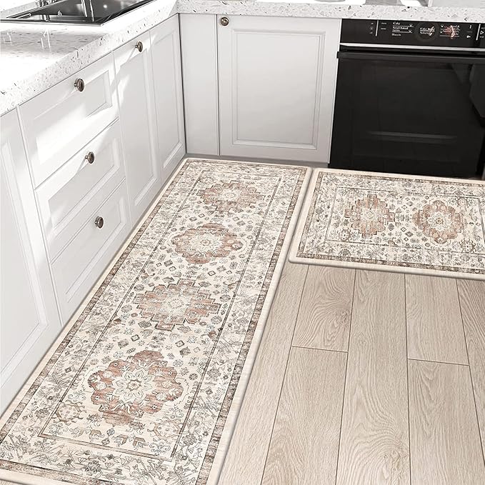 Pauwer Anti Fatigue Kitchen Mat Set of 2 Non Slip Kitchen Mats for Floor Cushioned Kitchen Rugs Comfort Standing Mat Farmhouse Waterproof PVC Foam Kitchen Floor Mat Runner