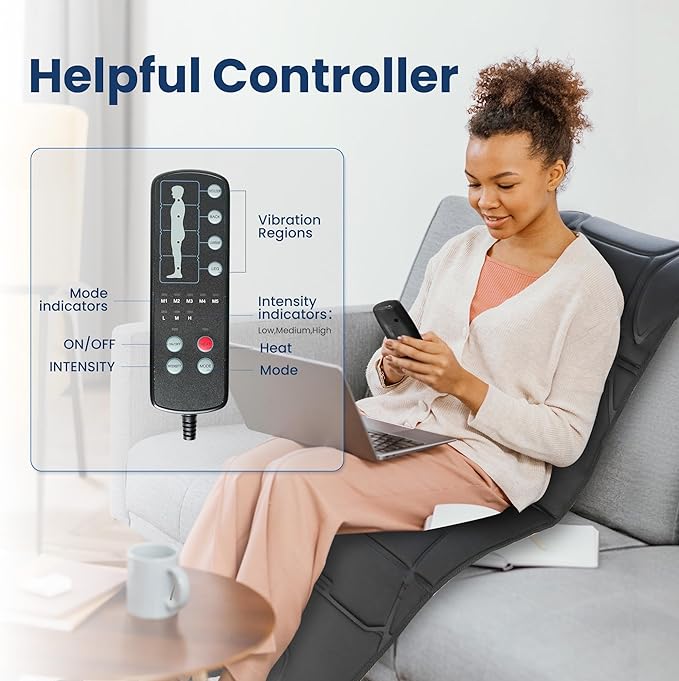 COMFIER Full Body Massage Mat Pad, Heating Vibrating Massage Chair Pad with 10 Vibration Motors, 5 Massage Modes and Auto Shut Off, Gift for Men Women
