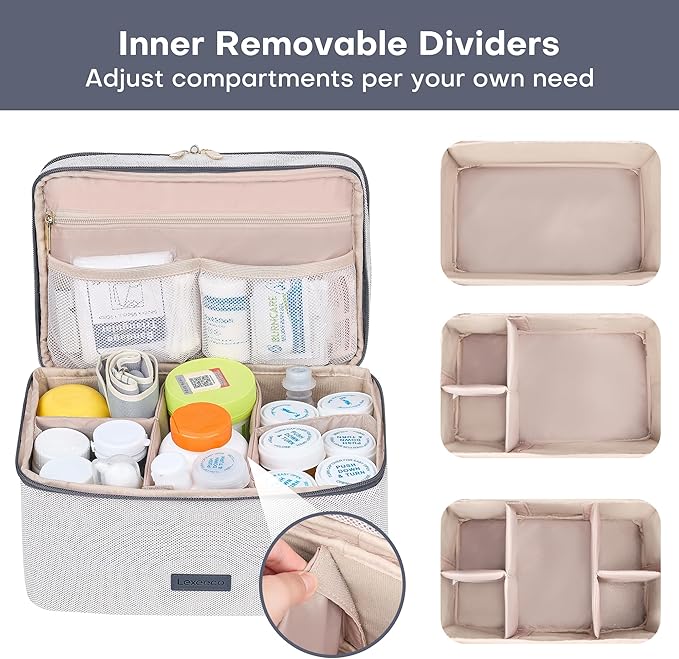 Medicine Bag for Traveling, Dual Layers Medicine Pill Organizer Medication Pill Bottle Storage with Lockable Zipper, Medical Supplies First Aid Kit,Home Storage for Pills, Vitamins(Dark Grey)