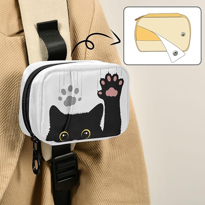 Naanle 7 Day Black Cat Pill Case Bag Travel Pill Organizer with Zipper Portable Weekly Case Compact Size for Vitamin Supplement Holder