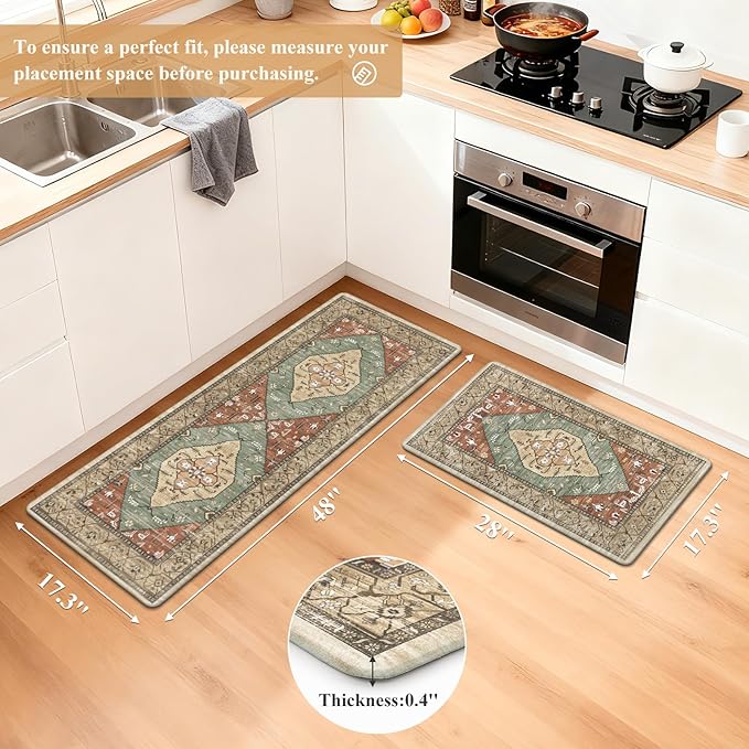 Pauwer Anti Fatigue Kitchen Mat Set of 2 Non Slip Kitchen Mats for Floor Cushioned Kitchen Rugs Comfort Standing Mat Farmhouse Waterproof PVC Foam Kitchen Floor Mat Runner