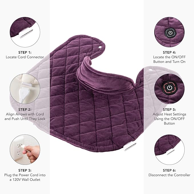 Berkshire Weighted Heating Pad – Faux Suede Fleece Electric Heat Pad for Neck, Shoulder & Back Pain Relief, 4 Heat Settings, Auto Shut-Off, Therapeutic Warmth, Eggplant, 23" x 15.3"