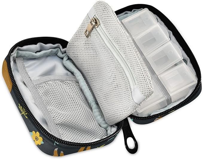 xigua Sloth Pill Case 7-Day Travel Pill Organizer Box with Zipper Closure for Vitamins, Medication and Supplements