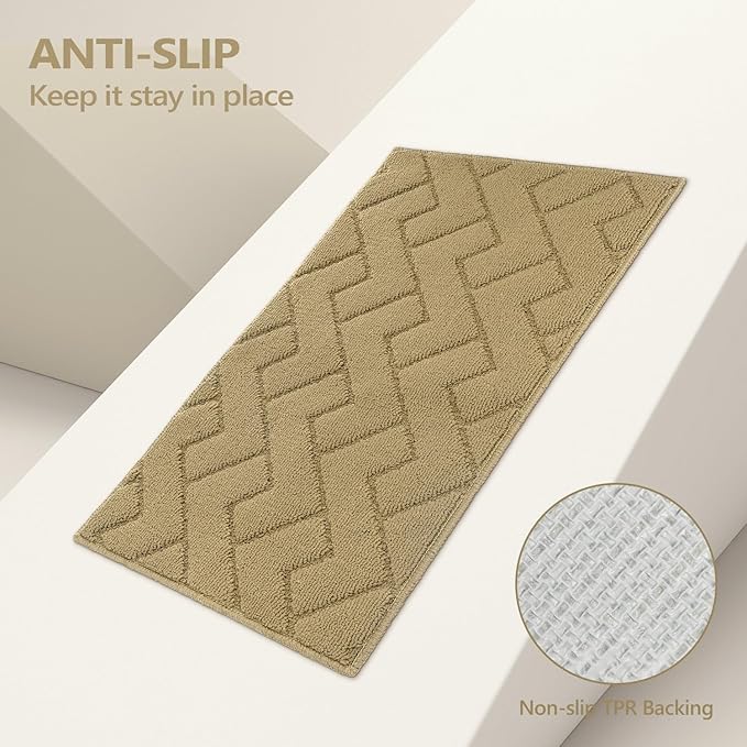 hicorfe Kitchen Rugs and Mats Sets,2 Pieces Super Absorbent Polypropylene Non-Slip Rug,Soft Comfort Floor Mat,Machine Wash for Kitchen,Hallway,Office,Sink,Laundry(20" x 32"+20" x 48",Brown)