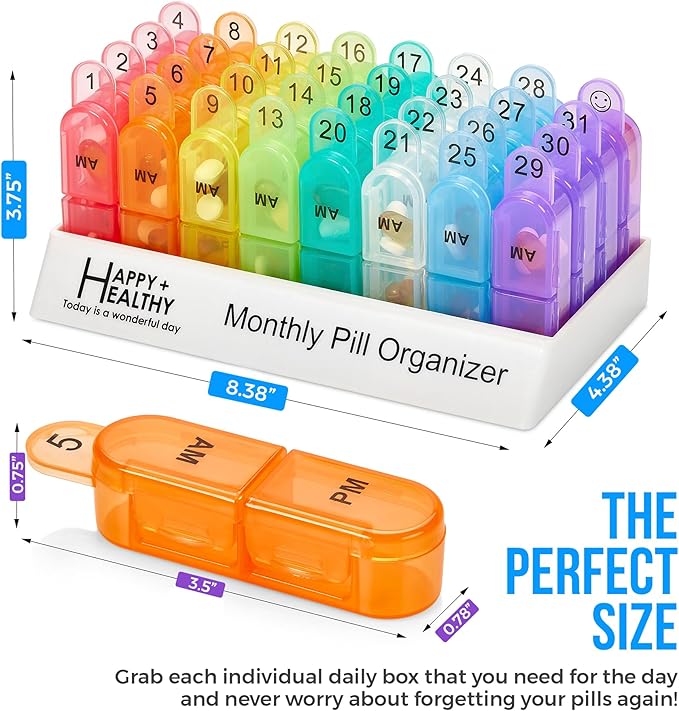 Monthly Pill Organizer 2 Times a Day - 30 Day AM/PM Pill Box with Removable Daily Compartments & Storage Tray, Large Capacity 1-Month Medicine Organizer Case for Vitamins & Supplements, BPA-Free