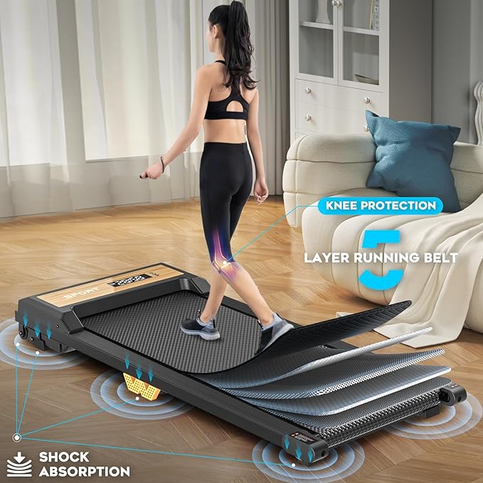 FUNRAY Walking Pad with Incline, Under Desk Treadmill with 2 Control Options, Ultra Slim Design and Double Shock Absorption, LED Display, Powerful and Quiet Treadmill for Walking/Jogging