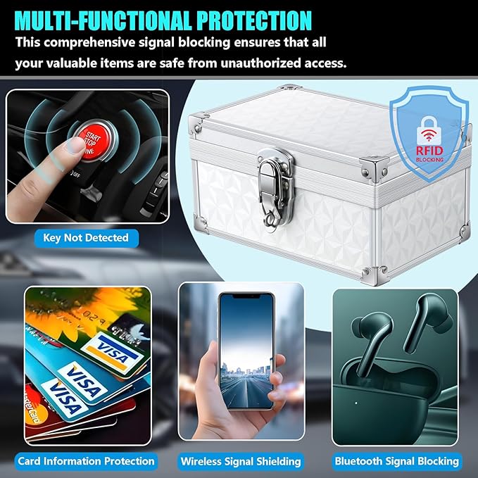 Faraday Signal Blocking Box for Car Key Fob, Keyless Entry Car Key Fob Protector Shielding Cage (3D Silver)