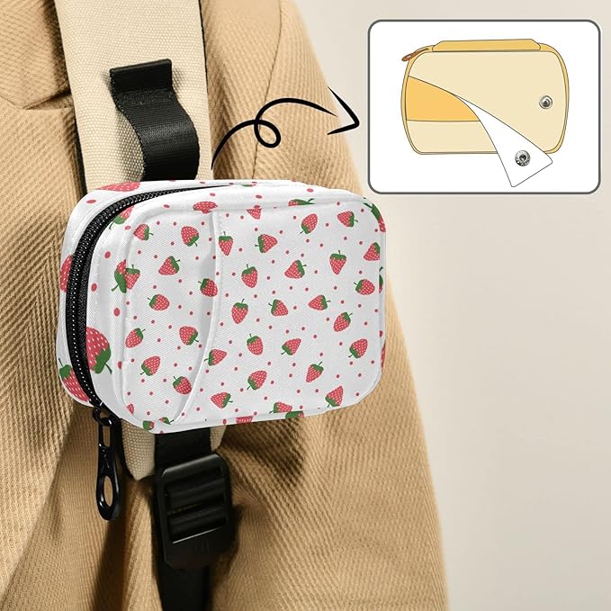 Strawberry Fruit Pill Box 7 Day Pill Case Travel Pill Organizer Bag with Zipper Portable Weekly Vitamin Medicine Supplement Holder Pouch Bag