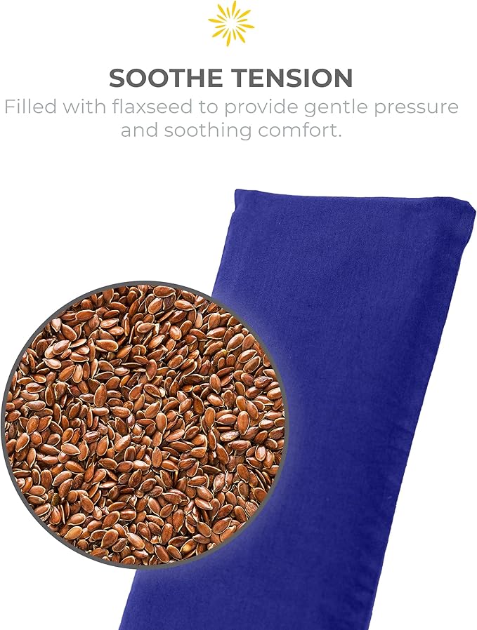 Sunshine Yoga 4-Pack Unscented Sateen Eye Pillows, Low-Luster, 9’’ x 4’’ Flaxseed Weighted Eye Mask for Sleeping, Hot or Cold Therapy for Relaxation, Migraine, and Headache, Blue