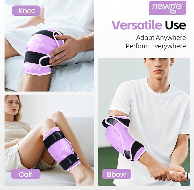 NEWGO Ice Pack for Knee Replacement Surgery, Reusable Gel Cold Pack Wrap Around Entire Knee Ice Pack Wrap for Injuries, Meniscus Tear, ACL, Swelling - Purple