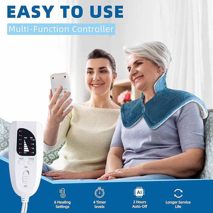 Heating Pad for Neck and Shoulders and Back Pain Relief Valentines Day Gifts for Her Him 2lb Weighted Electric Neck Heating Pad Shoulder Heating Pads 6 Heat Settings 4 Timers Auto-Off
